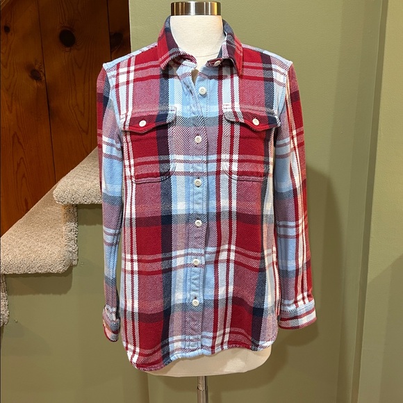 Outerknown Red and Blue Plaid Button-Down Blanket Shirt XS/S - Picture 2 of 11